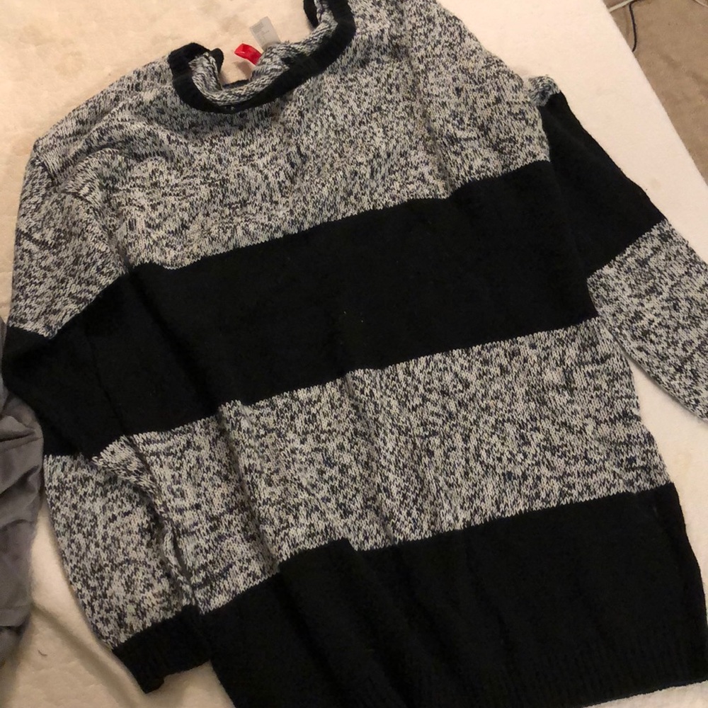 Black Heathered Oversized Striped Sweater - H&M
